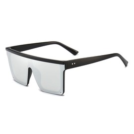Dollger Square Oversized Sunglasses for Women Men Fashion Flat Top Big Frame Shades Silver