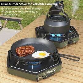 Propane 2 Burner Camping Stove with Carrying Bag, Portable Folding Gas Stove for Camping, Backpacking Camp Stove for Outdoor Cooking, With 17,000 BTU Adjustable Burners for BBQ, Tailgating Green