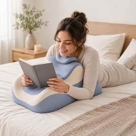 Memory Foam Prone Reading Pillow for Bed – Multi-Position Support Cushion with Removable Headrest & Washable Cover