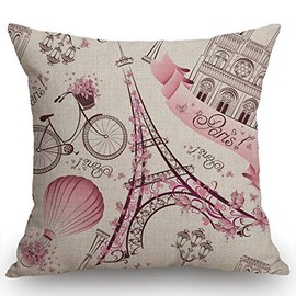 Swono Throw Pillow Case Paris Symbols Cotton Linen Square Cushion Cover Standard Pillowcase for Men Women Home Decorative Sofa Armchair Bedroom Livingroom 18 x 18 inch