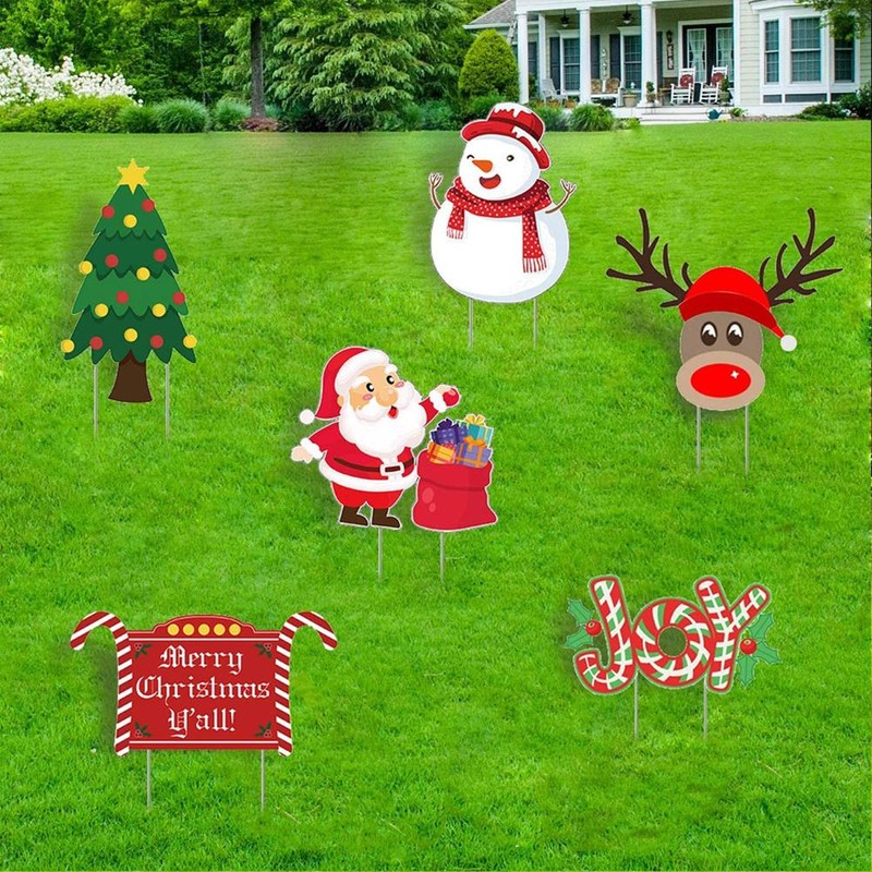 6 Pcs Christmas Yard Signs with Stakes Plastic Winter Yard