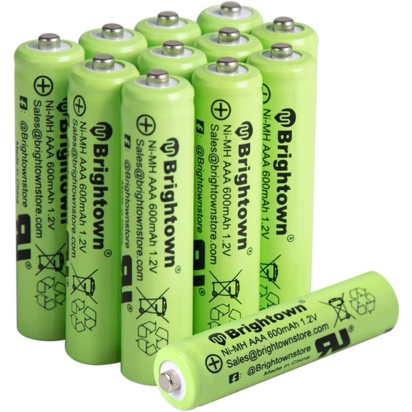 NiMH Rechargeable AAA Battery Pack of 12, 600mAh 1.2v Pre Charged Triple A Solar Battery for Solar Lights, Remote Controller, Electric Toys, UL Certified