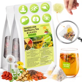 PHOEXXIX-Dandelion Wolfberry tea bags,dandelion tea organic,use for Kidneys Liver&eye Detox and Repair,stay up late constipation boost immunity,Contain dandelion wolfberry Seven ingredients,Corn fiber tea bag Non-GMO caffeine-free(2 Pack/30 Bags) 360g