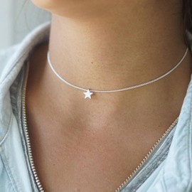 Xmsrn Vintage Tiny Star Necklace Silver Star Pendant Necklace Boho Star Choker Necklace Minimal Choker Necklace for Women