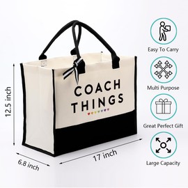 EDCTO Coach Things Canvas Bag Gift, Coach Gift, Cotton Canvas Tote Bag, Utility Tote Shopping Bag Grocery Bags, Women Coach Canvas Beach Bag Gift, Appreciation Gift for Coach Teacher Colleagues