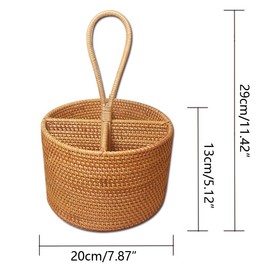 i-lan 2 Pack Rattan Round Condiment Carrier Cooking Utensil Caddy Holder- 4-Compartment Handmade Flatware Organizer Silverware Caddy for Tabletop,Parties, Cooking Utensil Condiment Organizer