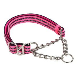 Pink Martingale Collar for Medium Dogs, Reflective Nylon Dog Chain Collar Heavy Duty Martingale Dog Collar with Stainless Steel Chain Adjustable for Small Medium Large Dogs
