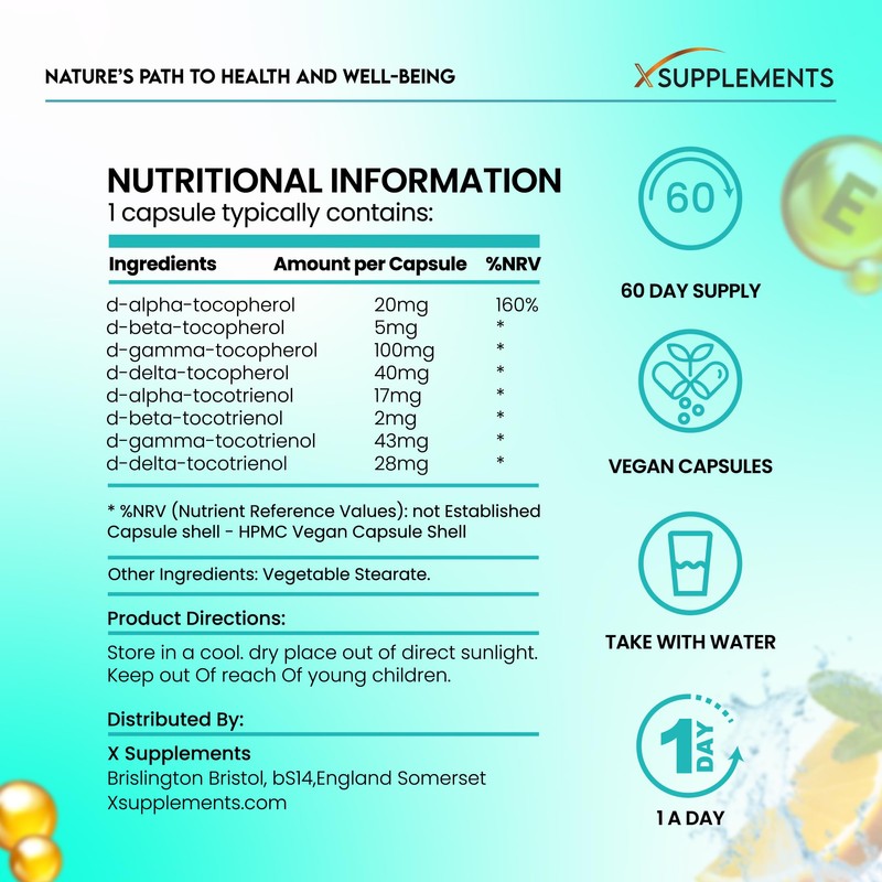 Natural Vitamin E Complex | 60 Vegan Capsules |100% Natural