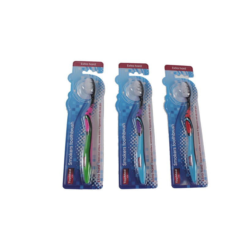 Top Med ETS Smokers Toothbrush Extra Hard (Red and Blue,