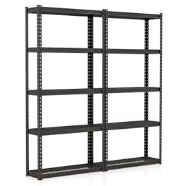 Giantex 2Pcs 5-Tier Storage Shelves, 35.5" x 12" x 72" Height Adjustable Metal Storage Utility Rack Shelf with Anti-Tipping Device, Heavy Duty Garage Shelving for Warehouse, Basement, Kitchen, Black