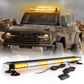 CUMART 38" Amber Yellow Rooftop Beacon Warning Emergency Flashing Snow Plow Light Bar Double Side Strobe Light Traffic Advisor with Magnetic Base for Tow Work Truck Pickup (Amber/White/Amber)