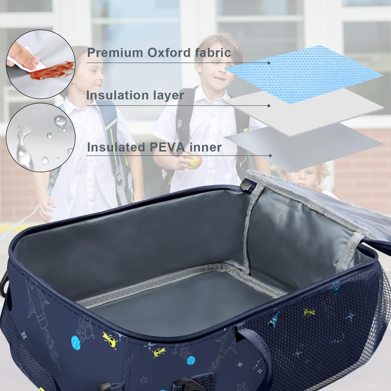 Clastyle Space Rocket Insulated Lunch Bag Children with Bottle Holder,