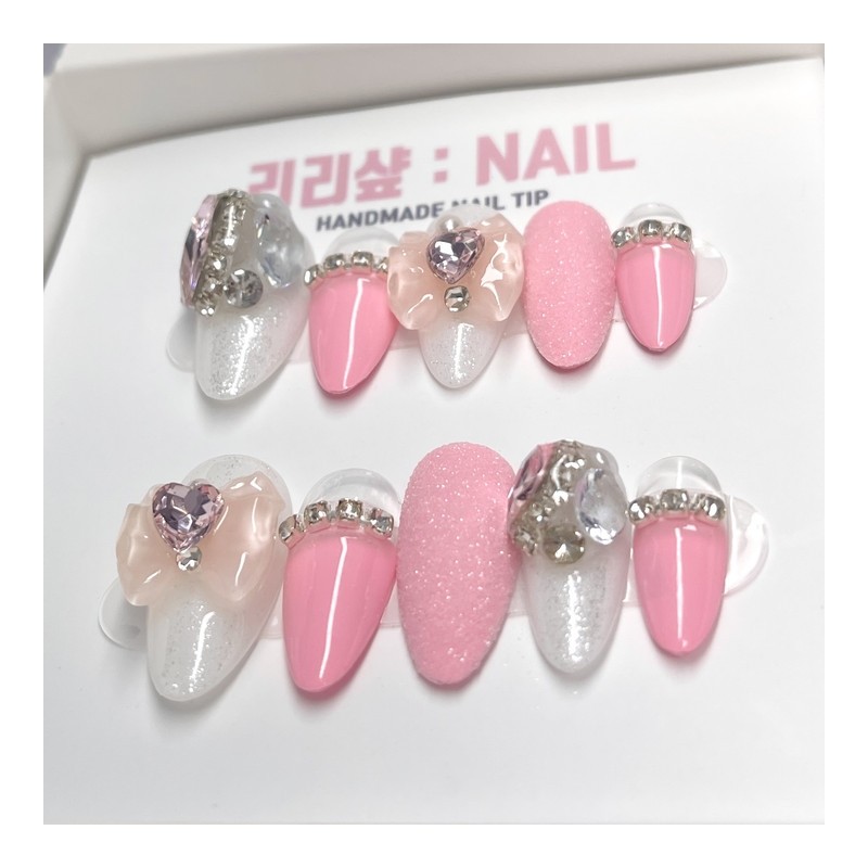 Sweet Pink Sugar Handmade Nail Tips - Short Almond /