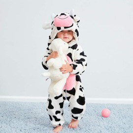 Kids Baby Cow Romper Outfits Hooded Homewear Pajamas Jumpsuit 70