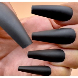Pressaholic Press On Nails- 24 Press On Nails Style: (Stallion) long square black matte nails, classy all black, formal nails