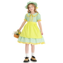 Faltern Prairie Costume Girls Green Colonial dress Floral Victorian Colonial Costume Girls Pilgrim Pioneer Costume Kids