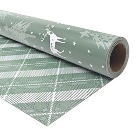 LDGOOAEL Mini Short Christmas Wrapping Paper Roll - Reversible Design (17 inches X 32.8 feet) - Green Tree & Deer & Buffalo Plaid