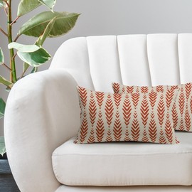 Burnt Orange Boho Lumbar Pillow Covers 12x20 Set of 2 Bohemian Ethnic Geometric Herringbone Print Decorative Throw Pillows Outdoor Pillowcase Rectangle Linen Cushion Case Decor for Couch Sofa Bed