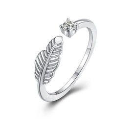 925 Sterling Silver Rings for Women Girls | Adjustable Cubic Zirconia Leaf CZ Open Finger Thumb Rings birthday Christmas Eternity Engagement Wedding Jewelry Gifts for Ladies