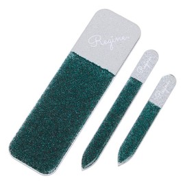 Regine Switzerland 3pc Nano File Set: Professional Heavy Duty Glass Nail Files with Case Kit - Reusable Crystal Fingernail Manicure and Pedicure Tools for Men, Women, and Adults (Emerald Shimmer)