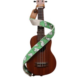MUSIC FIRST Original Design Cute Cartoon “Little Bunny” Soft Canvas & Genuine Leather Ukulele Strap Ukulele Shoulder Strap With a Genuine Leather Strap Locker