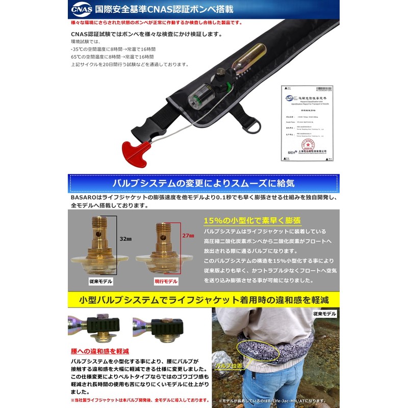 JES-BASARO B-Life-Jac-MN/AT Life Jacket, Automatic Inflatable, Fishing, For Adults, Children,