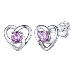 Bestyle Sparkle Synthetic Alexandrite Crystal Stud June Birthstone Earring Sterling Silver Heart Celtic Knot Stud Gemstone Earrings Classic Elegant Women Silver Earrings