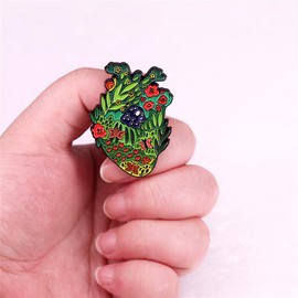 NEYLIM Red Art Deco Enamel Pin - Forest Garden Anatomical Heart Brooch for Clothing, Jewelry, Gifts