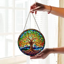 FIVITY 7.8'' Tree of Life Suncatcher Stained Glass Window Hanging Aesthetic Suncatchers Religious Sun Catchers Indoor Wall Home Decor Birthday Christmas Valentine Gifts for Women Mom Coworkers