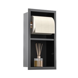 Recessed Toilet Paper Holder, Double Roll Toilet Tissue Holder for Bathroom Remodel, in Wall Toilet Paper Niche Modern Style (Matte Black)