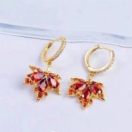 Unbranded 18K Gold Plated Crystal Maple Leaf Dangle Drop Earrings for Women