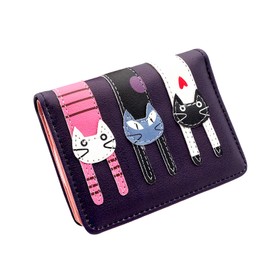 Spldsun Women's Cartoon Cat Wallet, Cat Decoration Zip Purse, Leather Small Purse with Zip, Gifts for Girls (Dark Blue), darkblue, Cat Pattern Modern