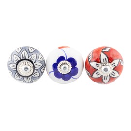 ETHNICITI 10 x Multicolour Flower Handpainted Round Ceramic Door Knobs Cupboard Drawers Cabinets Wardrobe Assorted Vintage Shabby Chic Kitchen Bedroom Living Furniture Dresser Pulls Handles - Design 1