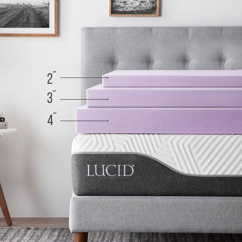 LUCID 4 Inch Lavender Infused Memory Foam Mattress Topper-Ventilated Design-King