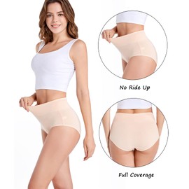 HAVVIS Women's Briefs Underwear Cotton High Waist Tummy Control Panties Rose Jacquard Ladies Panty Multipack (Briefs 02-5 Pack - Assorted Colors, Medium)