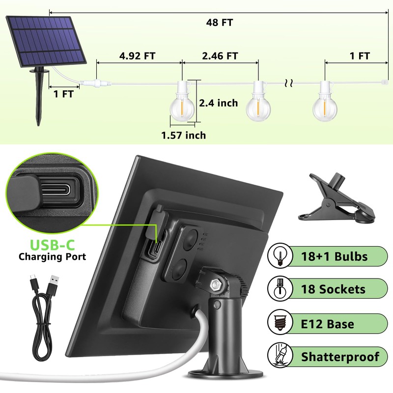 Mlambert 48Ft Solar String Lights, Outdoor Waterproof Patio Lights with
