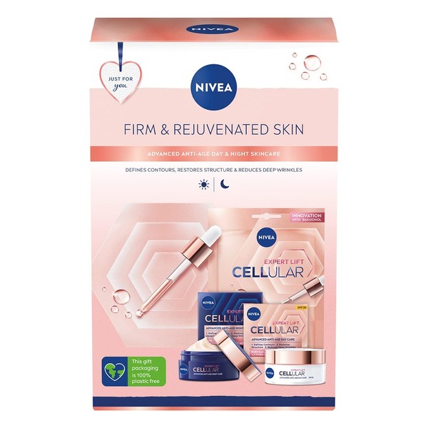 NIVEA Firm and Rejuvenated Gift Set, Nivea Gift Set Includes Bakuchiol Enriched Cellular Expert Lift Day Cream, Night Cream and Face Mask, Gifts for Women, White (Pack of 3)