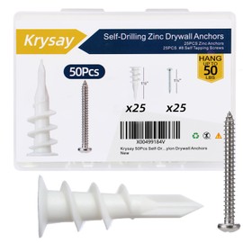 Krysay 50PCS Drywall Anchors and Screws,#8 Nylon Wall Anchors for Drywall Heavy Duty,25Pcs Self Drilling Sheetrock Anchors +25Pcs #8 x1-1/4 Screws,Hold Up to 50LBs,Mounting Shelves,Curtain Rod