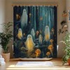 Spooky Ghost Mushroom Shower Curtain Grey Foggy Forest Cute Halloween