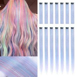 ZIRANJUAN Colorful Hair Extensions 20 inch Clip in Hair Extensions Gold Tinsel Dazzling and Shiny Paired With Colorful Straight Hair Highlights Daily Parties Role Playing for Women（14pcs）