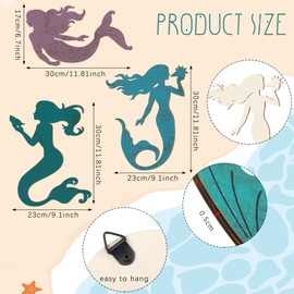 Set of 3 Mermaid Wall Decor Bathroom Decor Wooden Silhouettes Mermaid Wall Art Hanging Farmhouse Ocean Themed Mermaid Wall Decorations for Bedroom Room Accessories Rustic Elegant