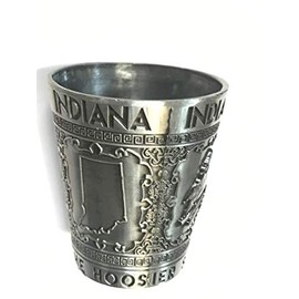 States Souvenir Metal Shot Glass Pewter Design - Texas Nashville Indiana Iowa ST. Louis Chicago Kentucky Ohio Illinois Collectible Metal Shot with Iconic Images (Indiana The Hoosier State)