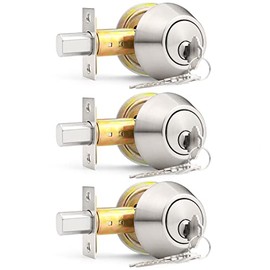 Probrico 3 Pack Brushed Nickel Double Cylinder Deadbolt Lock Set, Round Keyed Both Side Door Lock for Exterior and Interior Door