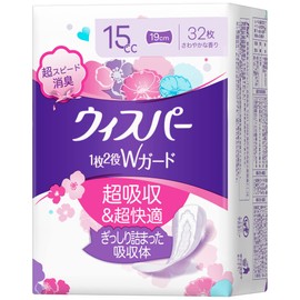 Whisper 2-in-1 W Guard, 5.9 fl oz (15 cc), 7.5 inches (19 cm), 32 Pieces (Panty Liner, Absorbent Care, Urinary Leak Pads)
