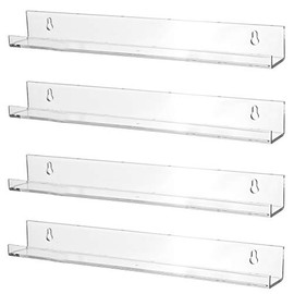 Sooyee 4 Pack 15 Inch Acrylic Invisible Kids Floating Bookshelf for Kids Room,Modern Picture Ledge Display Toy Storage Wall Shelf,Clear (4 Pack)