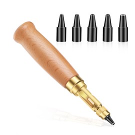 TLKKUE Adjustable Leather Hole Punch Automatic Screw Hole Punch Tool with Wood Color Wooden Handle Bookbinding Tool Leather Hole Punch with 6 Tips Size 1.5mm/2mm/2.5mm/3mm/3.5mm/4mm