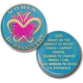 Women in Recovery Butterfly Aqua Turquoise Serenity Prayer Medallion Sobriety Chip