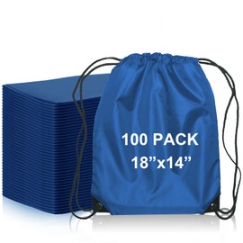 Promotional Blank Drawstring Backpacks, 100 Pack, 18"x14" Sports Pack, 210D Polyester with Reinforced Eyelets & Black Trim