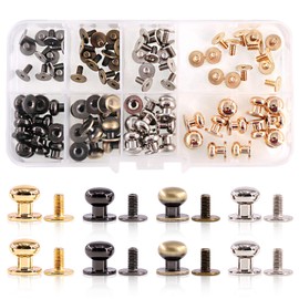 Swpeet 48Sets 4 Colors 8x10x10mm Chicago Screws Round Head Button Stud Slotted Screws Nail Rivet Leather Rivets Craft Belt for DIY Craft Leather Craft Repairs Decoration