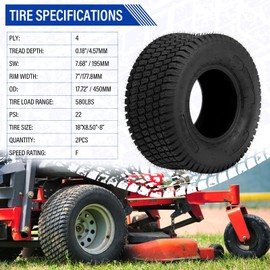 AutoForever 18x8.50-8 Lawn Mower Tubeless Tires 18-8.50-8 4 PLY Turf Tractor Lawn Garden Golf Cart Tire 18x8.50x8 Tubless Tire Max Load 815Lbs Set of 2
